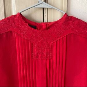 Nilani Red Floral Embroidered Women's Pleated Blouse